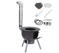 Estufa de leña para exteriores con tubos de chimenea para calefacción de camping y tienda de campaña, estufa de cohete de hierro fundido resistente