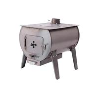 Estufa de leña pequeña para acampar, con acabado de hierro fundido, con caja de recolección de cenizas y control de encendido. Adecuada para calentar, acampar y cocinar (A).