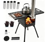Estufa de leña plegable de acero inoxidable - Chimenea portátil para tienda de campaña, exterior y jardín, patas ajustables en altura y ventana - Ideal para cocinar y calentar para 5 personas