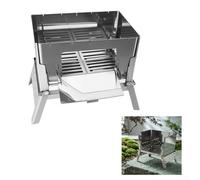 Estufa de leña plegable portátil, parrilla de barbacoa de camping de acero inoxidable para senderismo y cocina al aire libre, estufa de fuego compacta estilo tarjeta para mochileros