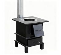 Estufa de Leña Portátil con Cajón de Cenizas y 2 Anillos de Cocción Estufa de Acero para Camping, Cocinar, Vida Fuera de la Red