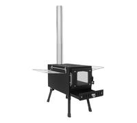 Estufa de leña portátil de acero al carbono para exteriores con 5 tubos de chimenea, plegable y multifuncional para acampar, cocinar y calentar.