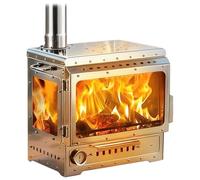 Estufa de Leña Portátil de Acero Inoxidable Para Tiendas de Campaña Con Termómetro y Ventanas Ignífugas, Estufa de Camping para Acampar en Invierno, Calefacción para Caravanas