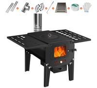Estufa de leña portátil de hierro fundido con ventana de visualización y estantes desmontables para calefacción interior y camping