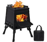 Estufa de leña portátil para acampar, estufa de leña negra con estuche de transporte para cocinar al aire libre con mochila.