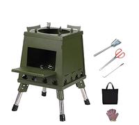 Estufa de leña portátil para acampar, ligera, de hierro fundido, con estuche de transporte para mochileros, senderismo y viajes (verde pequeña).