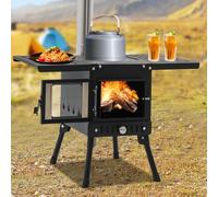 Estufa de leña portátil para tiendas de campaña, estufa de camping con patas plegables y tubos de chimenea para exteriores, camping, cocina, calefacción