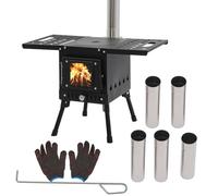 Estufa de madera plegable para exteriores, estufa de camping con tubos de chimenea, estufa de jardín, estufa de exterior, estufa de camping, para pesca, camping, agua hirviendo, barbacoa, removedor de