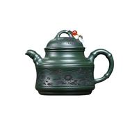 Estufa de Tetera Tetera Trípode De Bambú Con Diseño Flor Y Pájaro Tallada En Arcilla Verde Auténtica Original Hecha A Mano Arena Morada