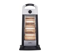 Estufa eléctrica 1200W, 3 potencias, oscilante, 3 elementos, con asas y antivuelco, dimensiones 62x28x24 cm, ideal para calentar espacios.