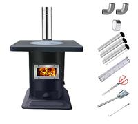 Estufa Leña Interior, Multicombustible de Estufas Hierro Fundido, Incluye Chimenea, Pantalla Protectora y Accesorios, Calentador de Leña, para Cocinar y Acampar