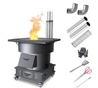 Estufa Leña Pequeña, Estufas d Leña Portátil, Cocina Sin Humo, Incluye Chimenea y Accesorios, para Tienda de Campaña, Villa, Calefacción, con Ruedas Universales