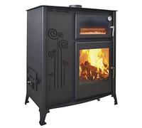 Estufa mezclado pellet de madera con horno, 12 kW, estufa de leña y gránulos para la cocina, hasta 40 cm, acristalamiento de puerta delantera, antracita, 2 años de garantía