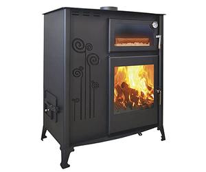 Estufa mezclado pellet de madera con horno, 12 kW, estufa de leña y gránulos para la cocina, hasta 40 cm, acristalamiento de puerta delantera, antracita, 2 años de garantía