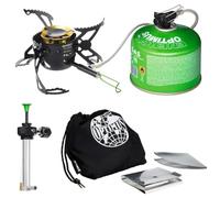 Estufa multicombustible Optimus Polaris Optifuel con bombona de 0.4 L - Estufa para exteriores para gas, gasolina, diésel y queroseno | Potencia de 4200 W | Juego completo con accesorios