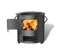 Estufa portátil de acero al carbono engrosado, estufa de leña de hierro fundido integrada con base estable, soporte triangular y mango resistente al calor para interiores (26 cm)