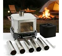 Estufa portátil de camping, calentador de leña para exteriores con 5 tubos de chimenea y ventana de vidrio para cocinar, pescar en hielo, senderismo y mucho más