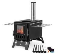 Estufa portátil de leña con chimenea, calentador plegable para camping, kit de parrilla de acero inoxidable para cocinar al aire libre con guante, fogata Cact para mochileros para 1-2 personas.