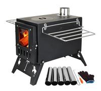Estufa portátil para tienda de campaña, estufa de leña para tienda de campaña con 5 tubos de chimenea, cámara de combustión grande, para cocinar al aire libre, barbacoa, senderismo, pesca, caza