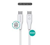 eSTUFF Cable USB-C a USB-C 1 m Blanco INFINITE, Plástico Reciclado Súper Suave, Resistente con Kevlar, 60W, 480 Mbps