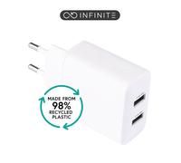 eSTUFF Cargador INFINITE 24W con 2 Puertos USB-A, Blanco, Fabricado con 98% Plástico Reciclado