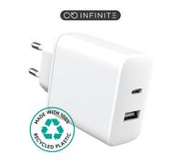 eSTUFF Infinite USB Charger EU 1 x USB-C PD 20W. 1 x USB-A 12W, W127225411 (USB-C PD 20W. 1 x USB-A 12W. White. Recycled Plastic)