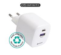 eSTUFF INFINITE Cargador USB-C de Pared 67W GaN con Tecnología Power Balancing y 98% Plástico Reciclado - Blanco