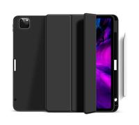 eSTUFF Funda MIAMI para iPad Pro 11 2025/2024 - Con ranura de carga para Apple Pencil, tapa magnética plegable y carcasa trasera blanda de TPU, Negro piel PU/Transparente