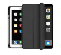 eSTUFF Funda Protectora para iPad 9.7 Pulgadas 2018/2017 con Ranura Integrada para Apple Pencil, Tapa Magnética Plegable y Carcasa TPU Flexible - Piel Sintética Negra (PU)