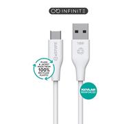 eSTUFF INFINITE Cable USB-C a USB-A 1 m Blanco - GRS - TPE 100% reciclado, cable flexible con Kevlar y refuerzo láser
