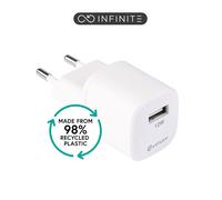 eSTUFF INFINITE Cargador USB-A 12W con Enchufe UE - Blanco - 98% Plástico Reciclado, Carcasa de rPC Certificado