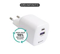 eSTUFF INFINITE Cargador USB-C GaN 67W PD QC3.0 PPS - 98% Plástico Reciclado - Blanco - Enchufe UE