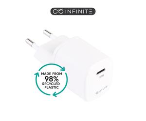 eSTUFF INFINITE Cargador USB-C PD 20W, QC3.0, Blanco, con 98% Plástico Reciclado, Enchufe UE