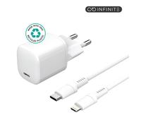 eSTUFF INFINITE Kit Cargador PD 20W con Enchufe UE y Cable USB-C a Lightning 1.5 m Certificado MFI - Blanco