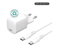 eSTUFF Kit Cargador INFINITE PD 20W Enchufe EU con Cable USB-C a USB-C 1.5 m Blanco - Cargador Rápido USB-C 20W y Cable Durable para Smartphones y Tablets