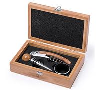 Estupendo Set de Vinos en cajita de Madera de bambú con dosificador, abridor y recoge gotas. Regalos originales cumpleaños, día del padre, Navidad, compromisos, agradecimientos, amigos o familiares.
