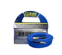 Estwing E1450PVCR 50' PVC/Rubber Hybrid Air Hose with Brass NPT Industrial Fitting and Universal Quick Connect Coupler, Blue and Yellow, 1/4" x 50’