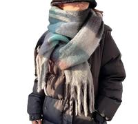 ESUKAR Bufanda para mujer, cálida y elegante, de mohair, arcoíris, invierno, a cuadros, cachemira, chal, bufandas a cuadros, cuellos cálidos, con borlas largas, bufanda gruesa de invierno, 05.,