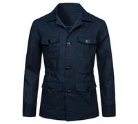 EsukAr Mens Ligero Safari Chaqueta Casual Lino Botón Hasta Multi-Bolsillo Abrigo Cargo Outwear,Armada,L