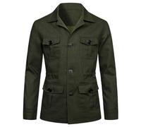 Mens Ligero Safari Chaqueta Casual Lino Botón hasta Multi-Bolsillo Abrigo Cargo Outwear,Army Green,XL