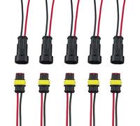 ESUPPORT - Juego de enchufes eléctricos de 2 Pines para Coche (Impermeable, con Cable Calibre AWG, 5 Unidades)