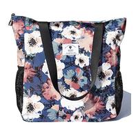 ESVAN Bolsa de Hombro Grande Resistente al Agua para Gimnasio, Playa, Viajes, Uso Diario (Brown White Flower)