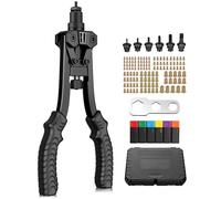 eSynic 12 '' Remachadora de Tuerca con 125 PCS Tuercas de Remache, Remachadora Manual con M3 M4 M5 M6 M8 M10 Pistola Remachadora con Estuche para Reparación de Automóviles Construcción - Negro