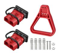 eSynic 2PCS Conector Anderson 175A 600V 1/0AWG con 2 Fundas Antipolvo + Anillos Auxiliares - Terminales Cobre Plateado, PC Ignífugo - para Baterías de Coche, Barco, Remolque, Grúa (Rojo)