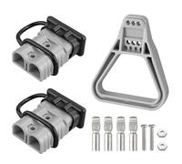 eSynic 2PCS Conector Anderson 175A 600V 1/0AWG con 2 Fundas Antipolvo + Anillos Auxiliares - Terminales Cobre Plateado, PC Ignífugo - para Baterías de Coche, Barco, Remolque, Grúa (Gris)