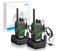 eSynic 2PCS Walkie Talkies de Larga Distancia con Auriculares Walkie-Talkie Profesional 16 Canales 1500mAh con Cargador USB Radio Bidireccional Profesional Soporta VOX para Exterior Camping
