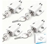 eSynic 4 Piezas Cerraduras de Ventanas/Puertas Seguridad para Niño, Cerradura de Seguridad con 8 Llaves Universales, de Metal Resistente a la Corrosión, 2 Formas de Instalación-Blanco
