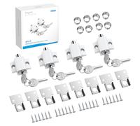 eSynic 4 Piezas Cerraduras de Ventanas/Puertas Seguridad para Niño, Cerradura de Seguridad con 8 Llaves Universales, de Metal Resistente a la Corrosión, 2 Formas de Instalación-Blanco