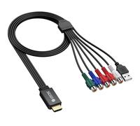 eSynic Cable Convertidor Portátil YPbPr a HDMI - Adaptador Todo en Uno de Componente Hembra a HDMI con Enchufe Incorporado - para Xbox 360/PS2/Wii/Reproductor de DVD a HDTV - 1080P@60Hz de Paso - (NO
