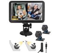 eSynic Cámara Doble para Bebé 1080P con Pantalla Dividida de 7" Monitor de Vigilancia Infantil Espejo Retrovisor con Visión Nocturna Cámara Giratoria 360° Sistema de Seguridad para Asiento Trasero